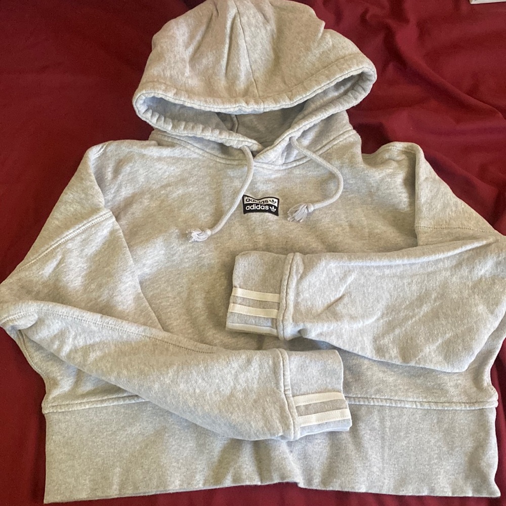 Grey Adidas Semi Cropped Street style Hoodie Pullover Sweater/Sweatshirt